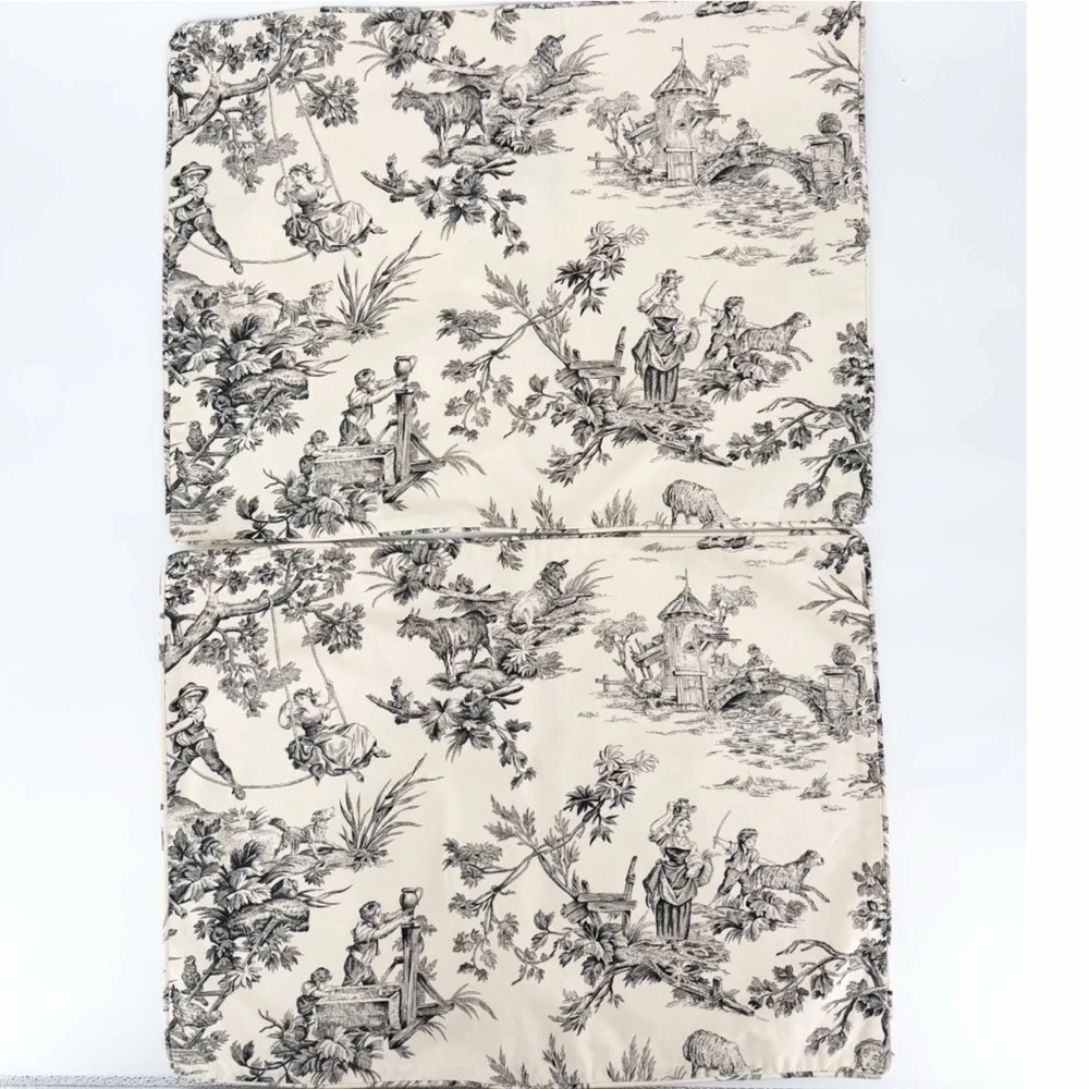 Set 2 Country Curtains French Country Toile Pillow Shams Standard Ivory/Black